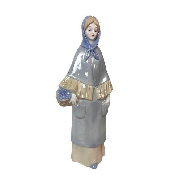 Frankel Lady Figurine Vintage Ceramic Flower Girl Basket Elegant Muted Blue - Picture 3 of 15
